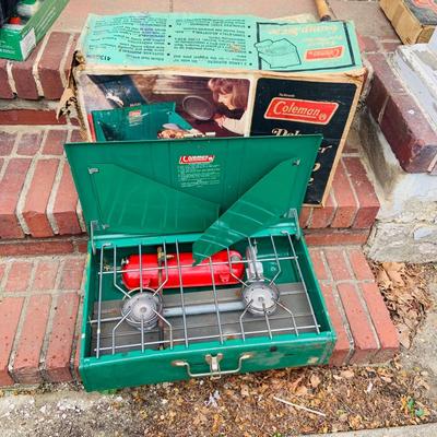 LOT 323: Coleman Camping Stoves and Oven and Other Camping Tools