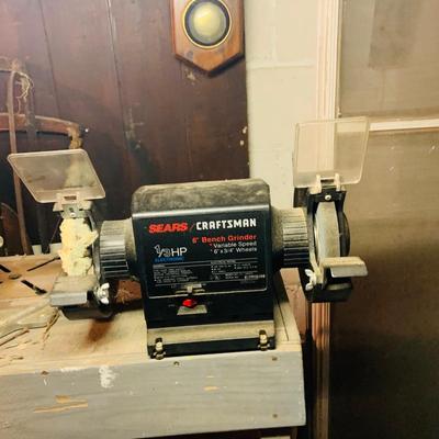 LOT 352: Work Bench with Sears Craftsman 6” Bench Grinder Model 257, Craftsman Drill Press Model 335.25926