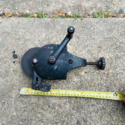 LOT 352: Dietzgen Drafting Set (not complete) Drill Bits, Fulton Carving Tools, Hand Crank Grinder, Clamp and Level