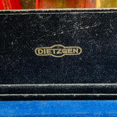 LOT 352: Dietzgen Drafting Set (not complete) Drill Bits, Fulton Carving Tools, Hand Crank Grinder, Clamp and Level