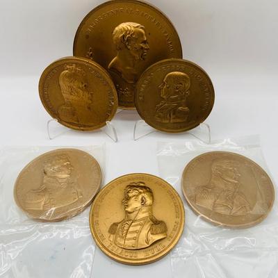 LOT 357: Set of Six(6) Bronze Medals/ Medallions - Lincoln and Military Figures