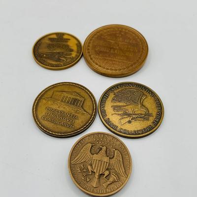 LOT 358: Set of Six (6) Tokens/ Medals - James Madison, Hunting Club, `Numismatics Assoc., Lincoln and More