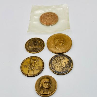 LOT 358: Set of Six (6) Tokens/ Medals - James Madison, Hunting Club, `Numismatics Assoc., Lincoln and More