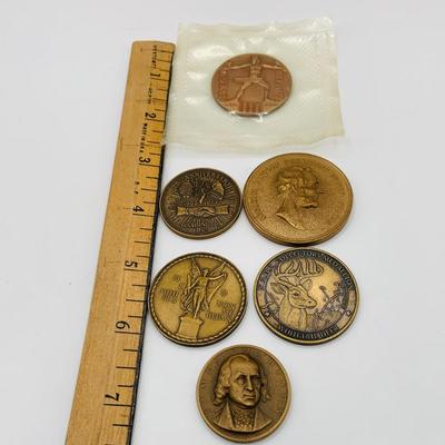 LOT 358: Set of Six (6) Tokens/ Medals - James Madison, Hunting Club, `Numismatics Assoc., Lincoln and More