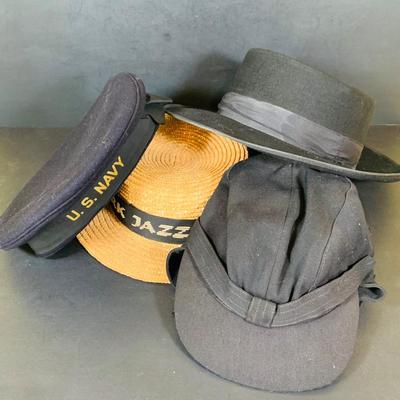 LOT Collection of Vintage Hats - US Navy, Sombrero, Ski Hat and Straw Hat