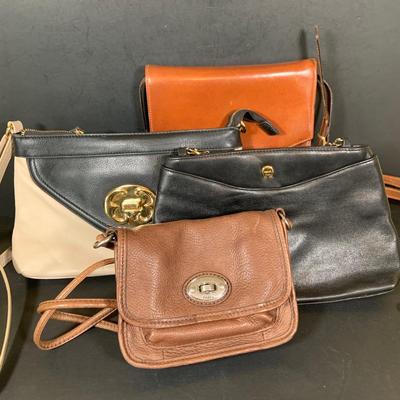 LOT 392: Collection of Vintage Leather Purses/Handbags, by Fossil, Aigner, Emma Fox and More
