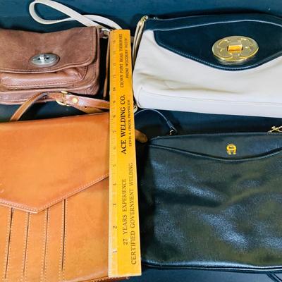 LOT 392: Collection of Vintage Leather Purses/Handbags, by Fossil, Aigner, Emma Fox and More