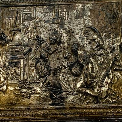 LOT 397: Antique Metal Jewelry Box with Roman Soldiers and Assortment of Watches