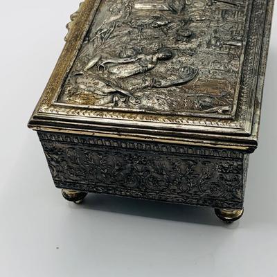 LOT 397: Antique Metal Jewelry Box with Roman Soldiers and Assortment of Watches