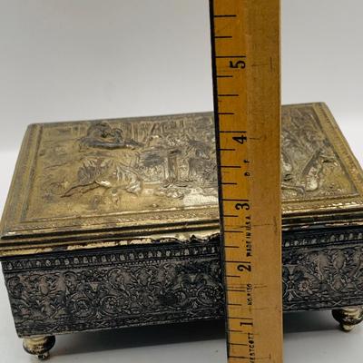 LOT 397: Antique Metal Jewelry Box with Roman Soldiers and Assortment of Watches