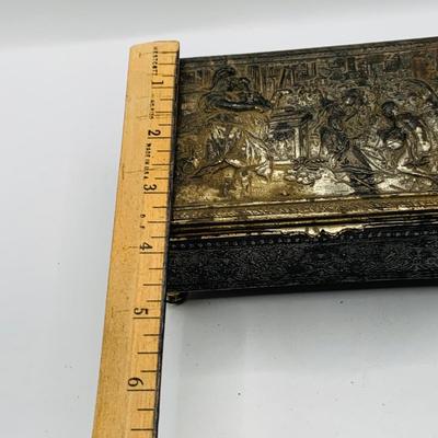 LOT 397: Antique Metal Jewelry Box with Roman Soldiers and Assortment of Watches