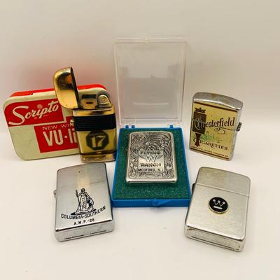 LOT 398: Assortment of Vintage Lighters by Zippo and Other and Scripto Tin Box