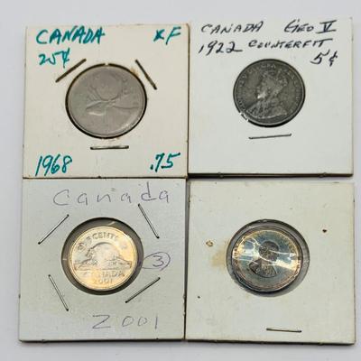 LOT402: Canadian Coins Including 1922 Counterfeit Nickel, 1920 Penny and Much More