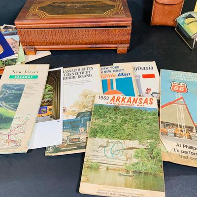 LOT 405: Large Collection of Vintage Ephemera Including Maps, Stamps, Post Cards and Much More and an Apex Ezy Rede Magnifying Glass.