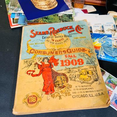 LOT 405: Large Collection of Vintage Ephemera Including Maps, Stamps, Post Cards and Much More and an Apex Ezy Rede Magnifying Glass.