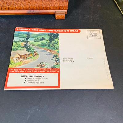 LOT 405: Large Collection of Vintage Ephemera Including Maps, Stamps, Post Cards and Much More and an Apex Ezy Rede Magnifying Glass.