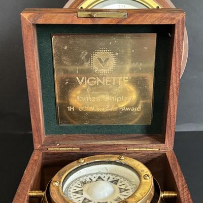 LOT 629: Brass Boston Ships Clock, C. Plath Hamburg Nautical Compass and Taylor Instruments Barometer