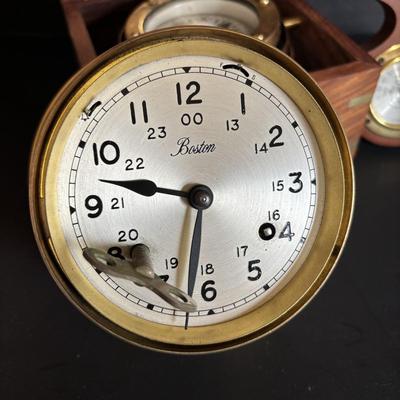 LOT 629: Brass Boston Ships Clock, C. Plath Hamburg Nautical Compass and Taylor Instruments Barometer