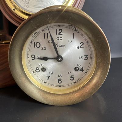 LOT 629: Brass Boston Ships Clock, C. Plath Hamburg Nautical Compass and Taylor Instruments Barometer