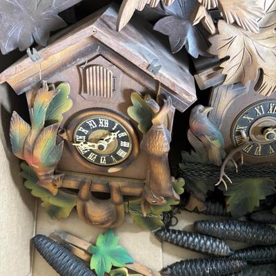 LOT 437: As Found Box of Cuckoo Clocks & Parts