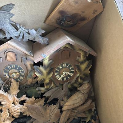 LOT 437: As Found Box of Cuckoo Clocks & Parts
