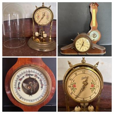 LOT 630: Vintage Schatz Anniversary Clock, Vintage Telechron Ships Bell Clock & Made in Western Germany Banjo Style Barometer