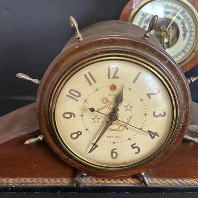LOT 630: Vintage Schatz Anniversary Clock, Vintage Telechron Ships Bell Clock & Made in Western Germany Banjo Style Barometer