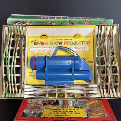 LOT 439: Vintage Kenner's Give a Show Projector, Electric EDU-QUIZ Vintage Educational Jacmar Game, 45 Jungle Book Records & More