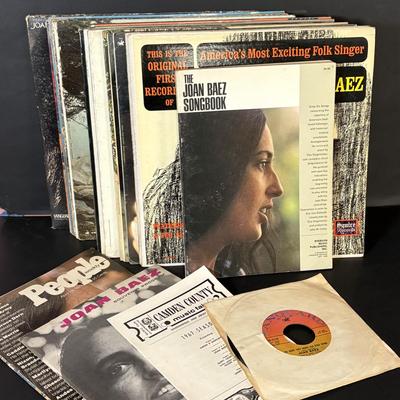LOT 440: Vintage Joan Baez Collection: LP's & 45's, Songbook, People Magazine, Souvenir Program & Camden County 1967...