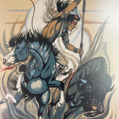 LOT 448: Hand Silk-Screen Print by Apache Artist Frank Vigil, Tewa Enterprise