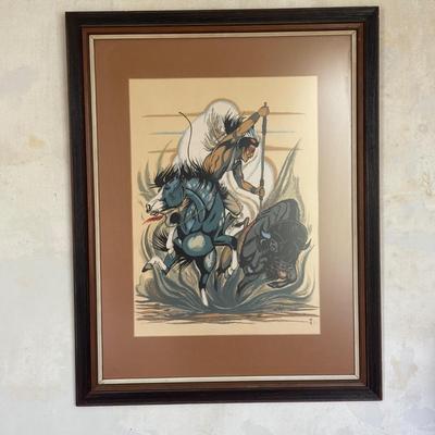 LOT 448: Hand Silk-Screen Print by Apache Artist Frank Vigil, Tewa Enterprise