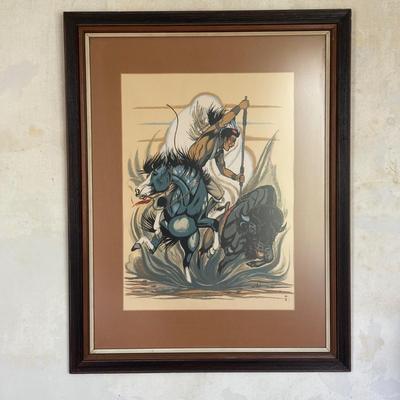 LOT 448: Hand Silk-Screen Print by Apache Artist Frank Vigil, Tewa Enterprise