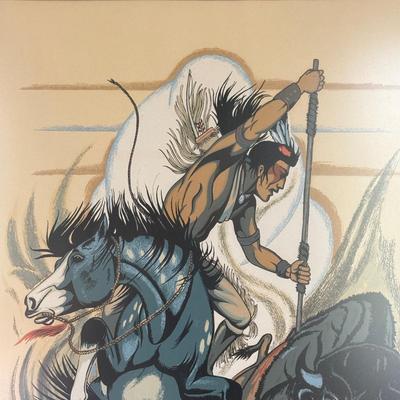 LOT 448: Hand Silk-Screen Print by Apache Artist Frank Vigil, Tewa Enterprise