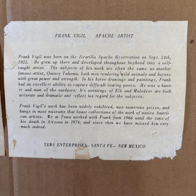 LOT 448: Hand Silk-Screen Print by Apache Artist Frank Vigil, Tewa Enterprise