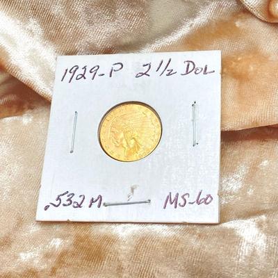 LOT 470: 1929-P $2.50 Gold Quarter Eagle Indian Head Coin