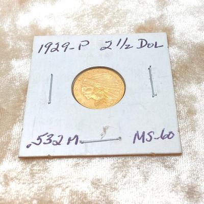 LOT 470: 1929-P $2.50 Gold Quarter Eagle Indian Head Coin