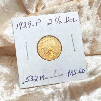 LOT 470: 1929-P $2.50 Gold Quarter Eagle Indian Head Coin