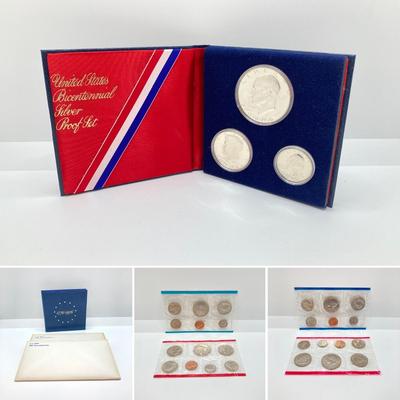 LOT 471: 1776-1976 United States Bicentennial Silver Proof Set, 1980 Uncirculated U.S. Mint Coin Set and 1981 Uncirculated U.S. Mint Coin...