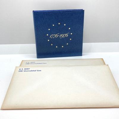 LOT 471: 1776-1976 United States Bicentennial Silver Proof Set, 1980 Uncirculated U.S. Mint Coin Set and 1981 Uncirculated U.S. Mint Coin...