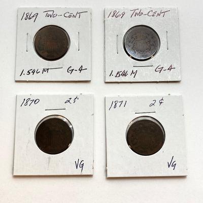 LOT 473: 1864 to 1871 U.S. Two Cent Coins