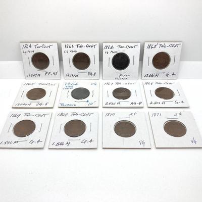 LOT 473: 1864 to 1871 U.S. Two Cent Coins