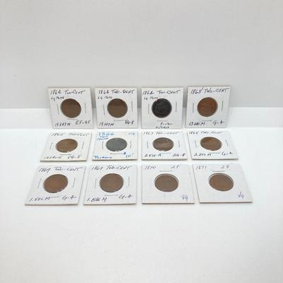 LOT 473: 1864 to 1871 U.S. Two Cent Coins
