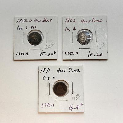 LOT 475: 1854 to 1871 U.S. Half Dime Silver Coins