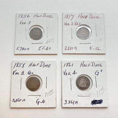 LOT 475: 1854 to 1871 U.S. Half Dime Silver Coins