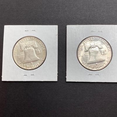 LOT 476: Six U.S. Benjamin Franklin Half Dollar Silver Coins - 1950 to 1953