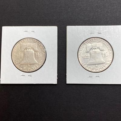 LOT 476: Six U.S. Benjamin Franklin Half Dollar Silver Coins - 1950 to 1953