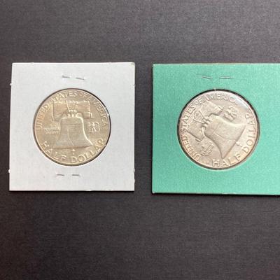 LOT 476: Six U.S. Benjamin Franklin Half Dollar Silver Coins - 1950 to 1953