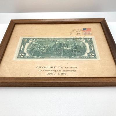 LOT 477: First Day of Issue Commemorating The Bicentennial April 13, 1976 Two Dollar Bill, U.S. Eisenhower One Dollar Coins and...