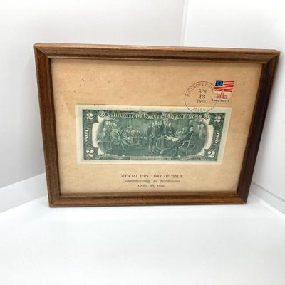 LOT 477: First Day of Issue Commemorating The Bicentennial April 13, 1976 Two Dollar Bill, U.S. Eisenhower One Dollar Coins and...