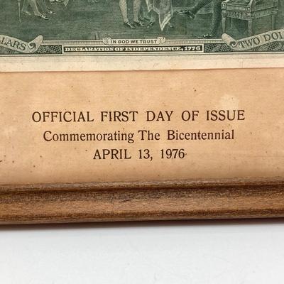 LOT 477: First Day of Issue Commemorating The Bicentennial April 13, 1976 Two Dollar Bill, U.S. Eisenhower One Dollar Coins and...